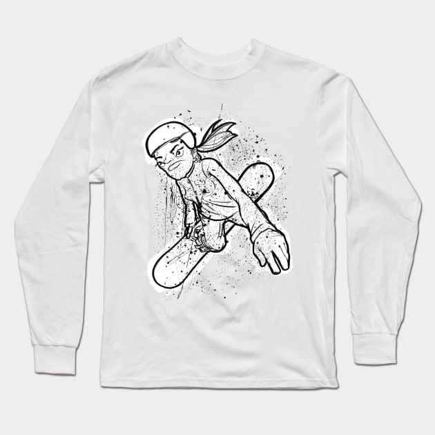 Snowboard girl freestyle jump Long Sleeve T-Shirt by motylanoga